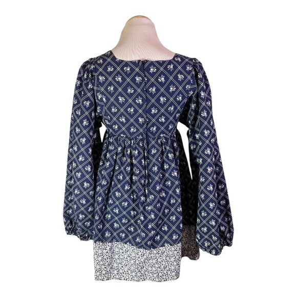 Vintage 1970s Nancy B Blue Floral Minidress Long Sleeves *Flaw - Picture 15 of 16